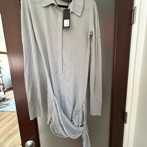 Lioness Light Gray Collared Knit Long Sleeve Dress